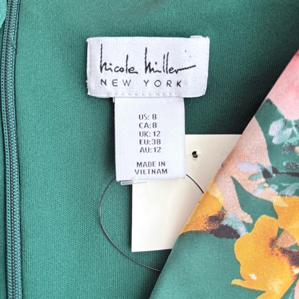 New Nikole Miller NY Floral Wrap Satin Midi Dress Ruffle Green Sz 8 Festival - Picture 9 of 9